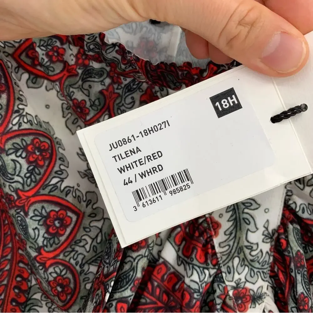 NWT ISABEL MARANT Tilena Techno Paisley Ruched Skirt Red White 44